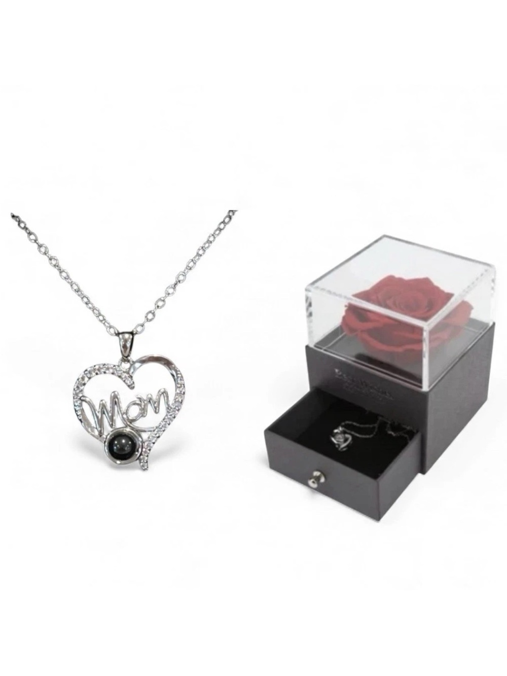 Preserved Real Red Rose with Mom Necklace Gifts for Mom Projection